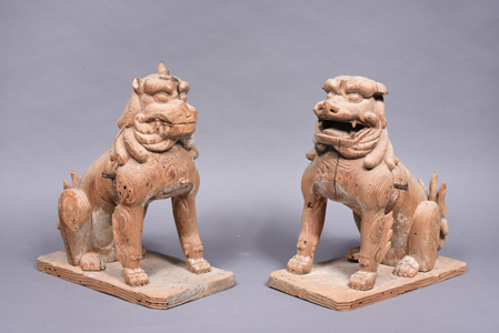 狛犬 一対 木造・彩色・彫眼 室町時代(天文11年・1542)長浜市指定文化財 大安養神社蔵