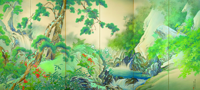 《緑渓遊禽図》1