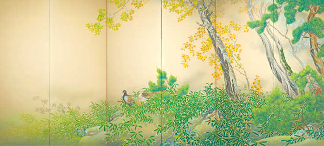 《緑渓遊禽図》2